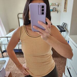 Vintage 70s tank top French terry tan adult unisex XS or kids Medium retro